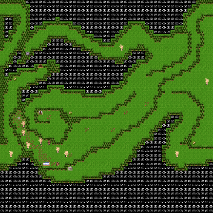 A forest themed maze surrounded by staring eyes and populated by bloody hands.