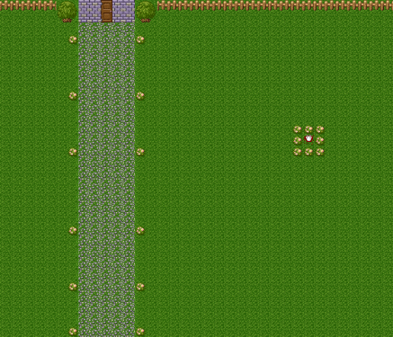 The front yard of a seemingly suburban house with a path leading up to it. there is something seemingly rotting in the bushes well off to the side of the path.