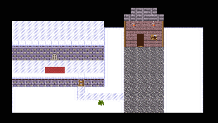 A view of the outside of the house, including a ladder leading to the rooftop, A garage, and a bush. There is snow on the ground