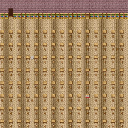 A massive classroom, with bookshelves lining the wall, and hundreds of desks.