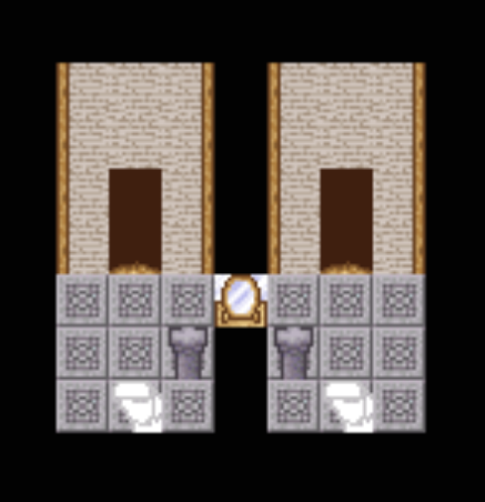 A bathrooom including a sink, toilet, and mirror. the bathroom is reflected on the opposite side of the mirror