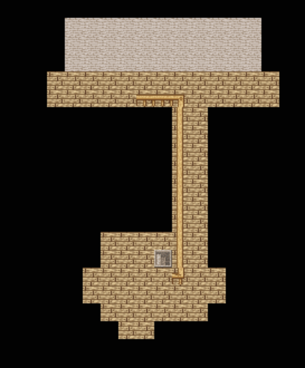 An image of an empty hallway with a set of stairs decending downwards, and several doorways along it